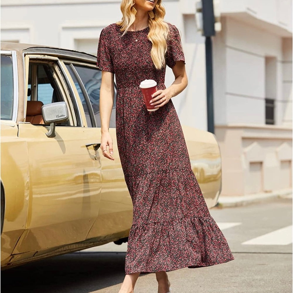 Smocked Top Floral Cottagecore Maxi Dress